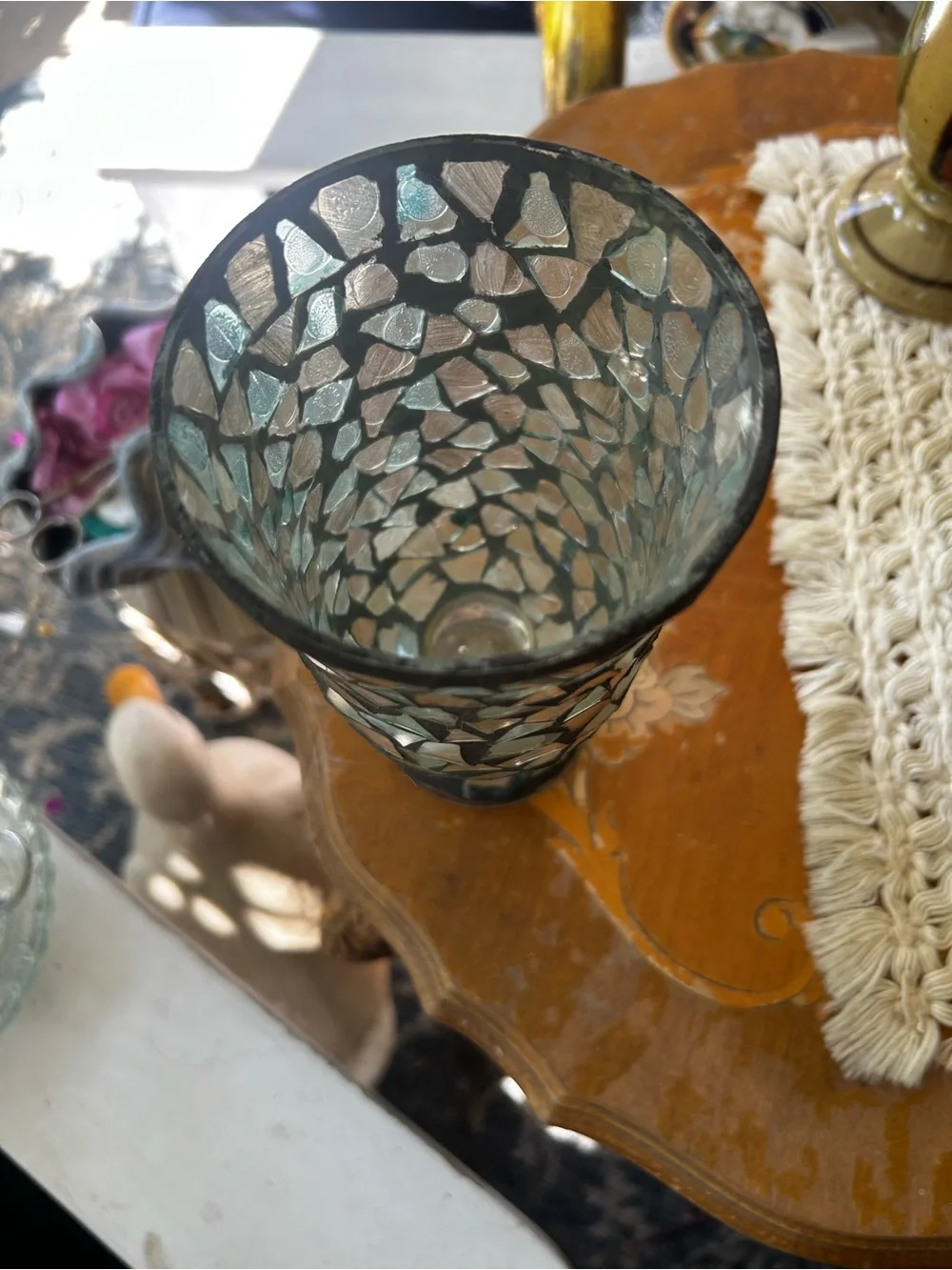 Vintage Mosaic Glass Accent Candle Holder